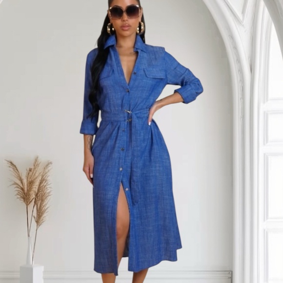 Blue Denim Shirt Dress - Picture 2 of 4